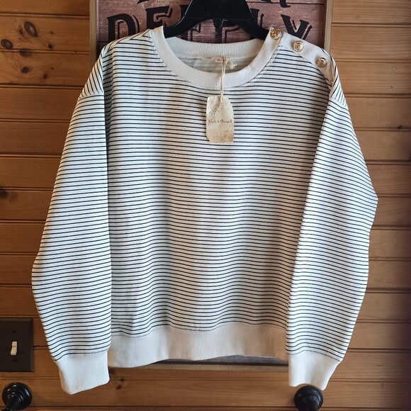 Hem & Thread Tops - Hem & Thread Lightweight Sweatshirt top, Gold Buttons Black/ White, small, NWT